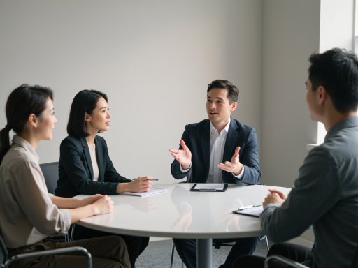 专业心理咨询团队工作场景，多名心理咨询师在办公室讨论案例，专业温馨的工作环境